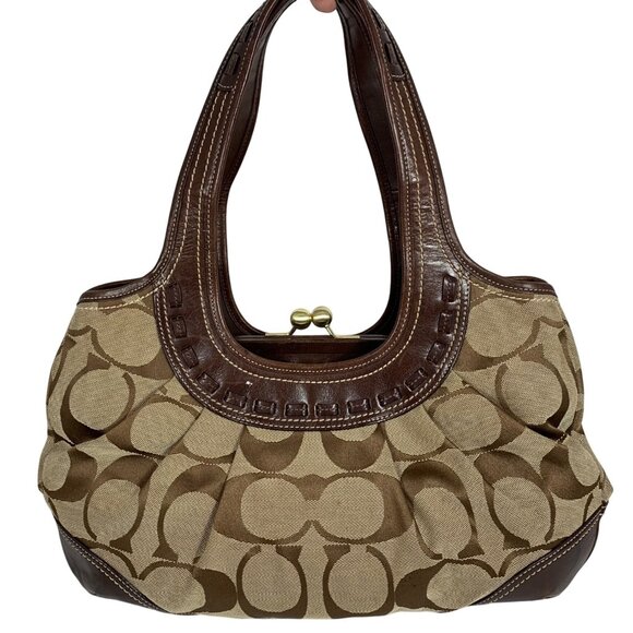 COACH CC Logo Jacquard Leather Trim Ergo Kisslock Shoulder Bag 12232 NO TAG - Picture 3 of 14